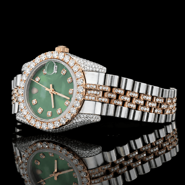 Green Dial Two Tone Minimal Moissanite Watch (2)
