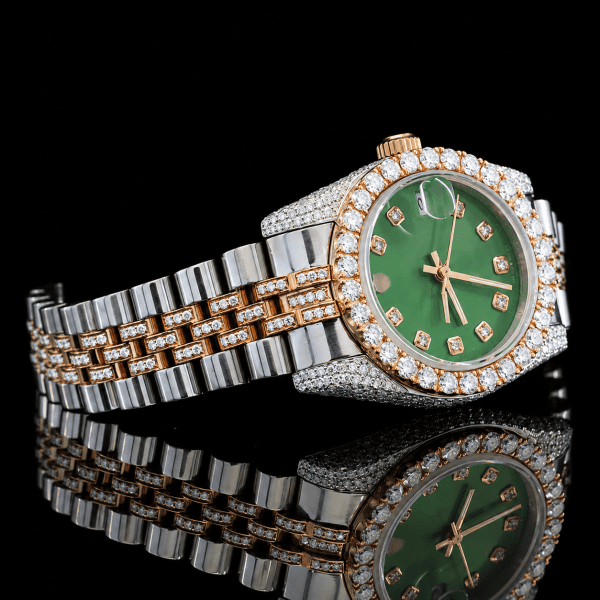 Green Dial Two Tone Minimal Moissanite Watch (3)