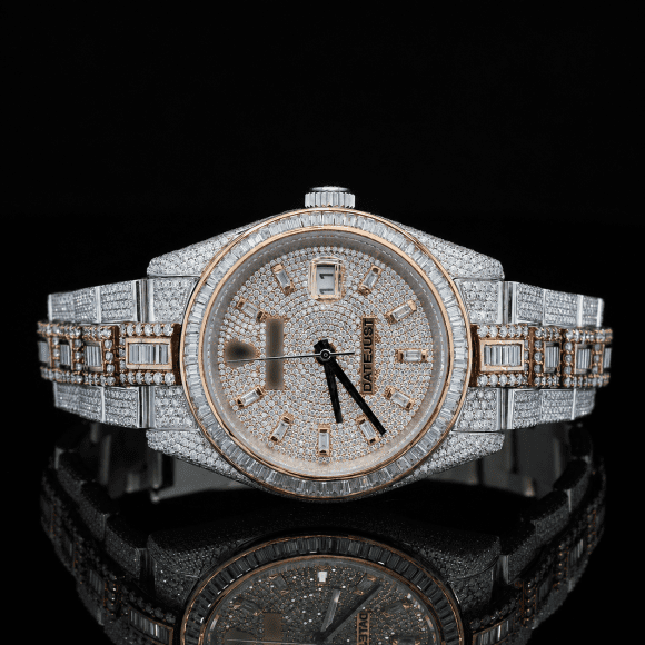 Luxurious two-tone moissanite watch with Baguette stick markers