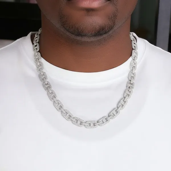 12mm Moissanite Anchor Link Chain - 925 Silver - Image 3
