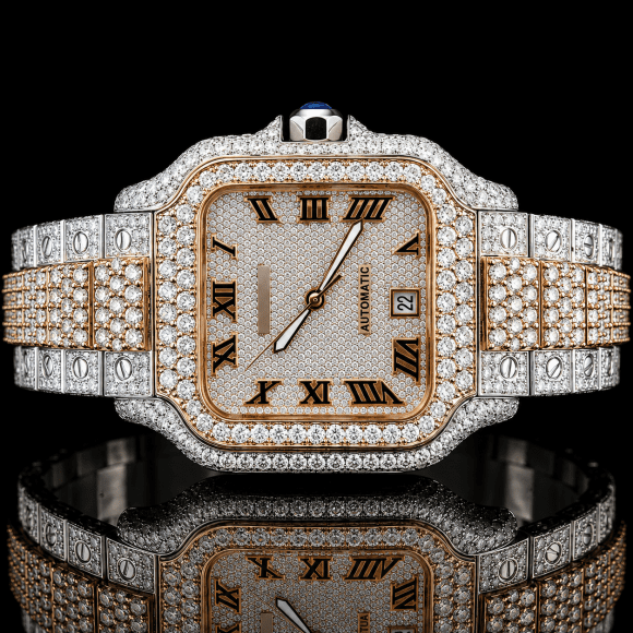 Square Dial Two-tone VVS Moissanite Watch with Roman Numerals - Rose gold