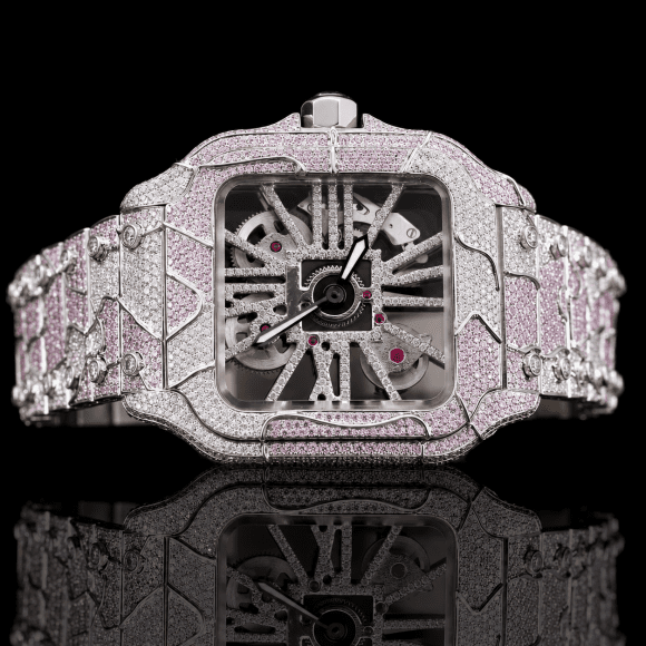 Stylish Double Color Moissanite Skeleton Watch For Men