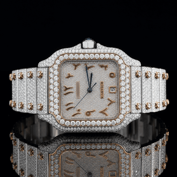 Superior Two-Tone Moissanite watch with Black Arabic Numerals - Rose Gold