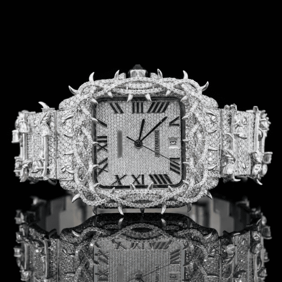 Superior VVS Moissanite Thorns Watch with Black Roman Numerals